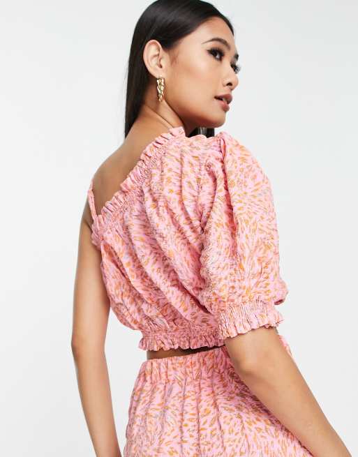 Vero Moda one shoulder top pink leopard print - part of a set | ASOS