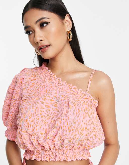 Vero Moda one shoulder top pink leopard print - part of a set | ASOS