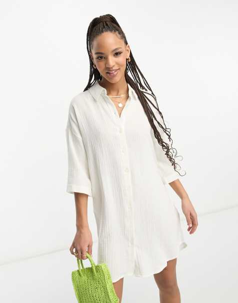 White fitted best sale shirt dress