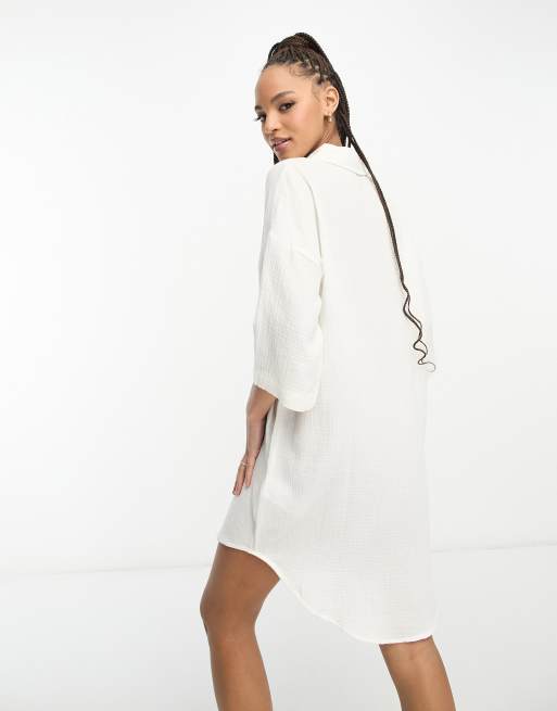 friktion pedal Pine Vero Moda textured oversized shirt dress in white | ASOS