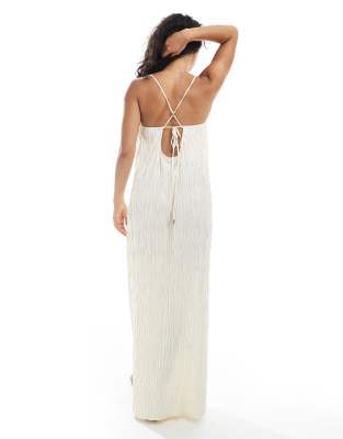 Vero Moda Textured Plisse Cami Maxi Dress In White