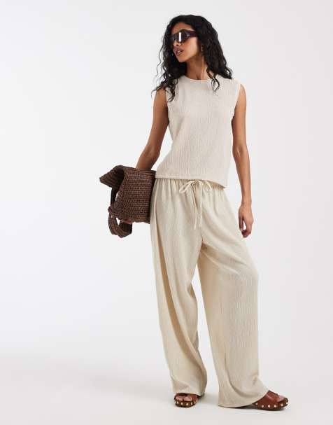 Vero Moda textured plisse sleeveless top and barrel leg pants set in stone - view 1