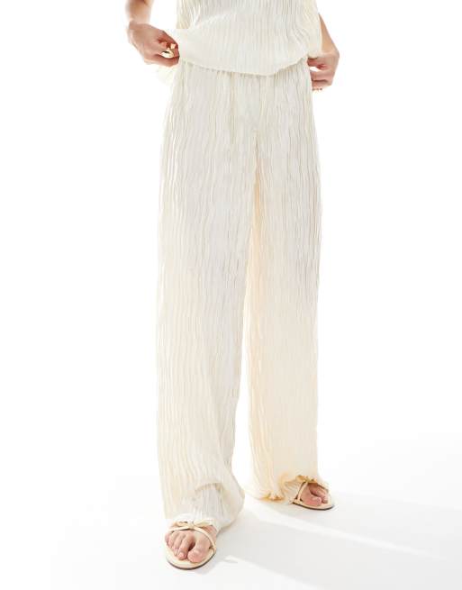 Vero Moda textured plisse wide leg pants in birch cream - part of a set, 4 of 5