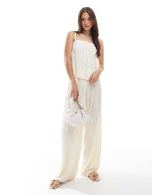 Vero Moda Vero Moda textured plisse wide leg trouser co-ord in birch cream-White