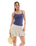 [Vero Moda] Vero Moda textured puffball hem mini skirt in stone-White XS Pumice stone