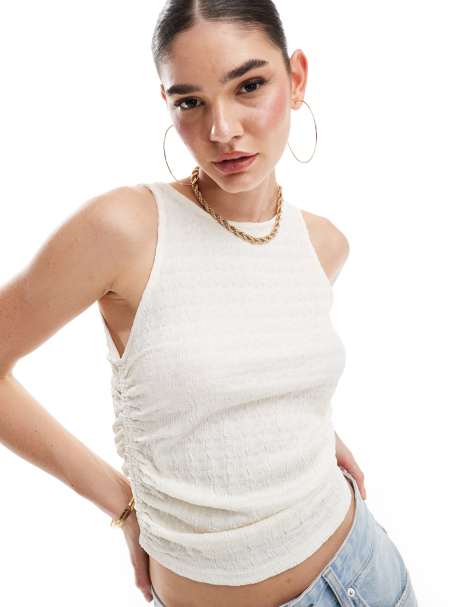 Vero Moda textured ruched tank top in cream - view 1