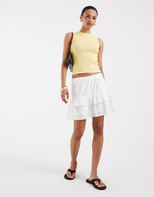 Vero Moda textured ruffle lace trim mini skirt in white, 2 of 5