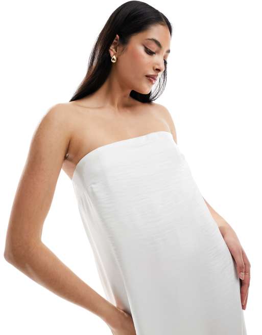 Vero Moda textured satin bandeau maxi dress in off white | ASOS