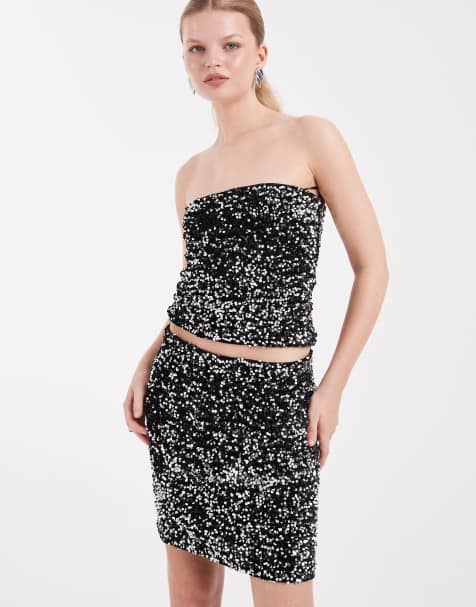 Vero Moda textured sequined mini skirt in black and silver - part of a set - view 1
