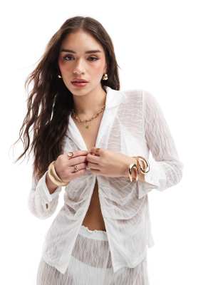 textured sheer shirt in white - part of a set