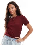 [Vero Moda] Vero Moda textured short sleeve t-shirt in burgundy XXS Syrah