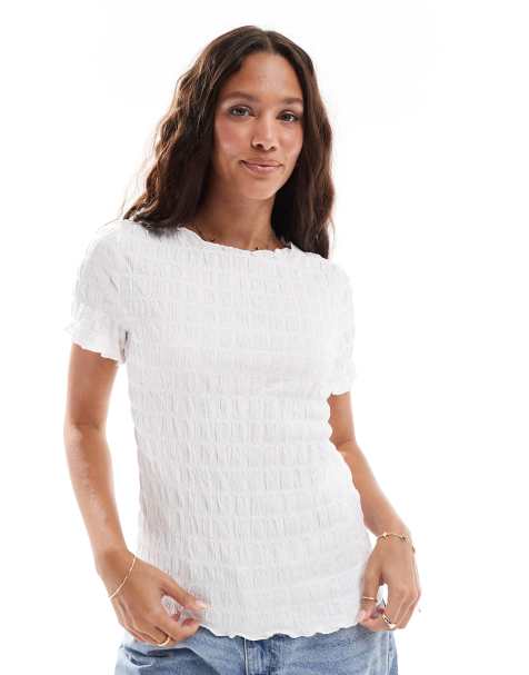 Vero Moda textured short sleeve t-shirt in white - view 1