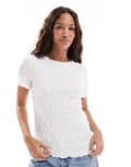 [Vero Moda] Vero Moda textured short sleeve t-shirt in white XXS Snow white