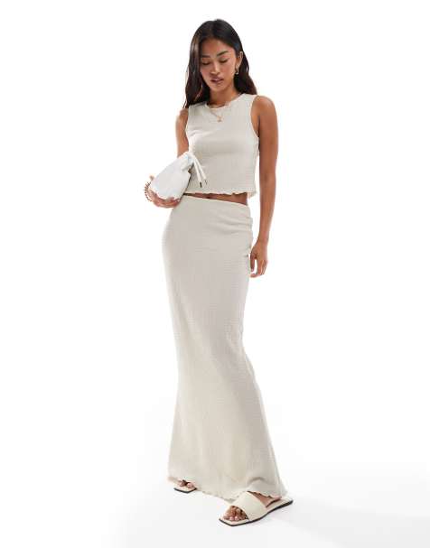 Vero Moda textured sleeveless top and maxi skirt co-ord in stone - view 1