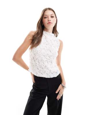 Vero Moda textured sleeveless top in white