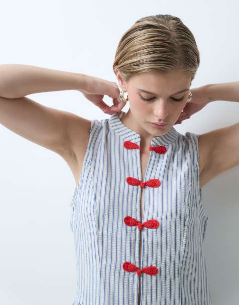 Vero Moda textured sleeveless top set in blue stripe - view 1