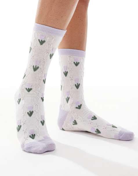 Vero Moda textured socks with flower motif in lilac - view 1