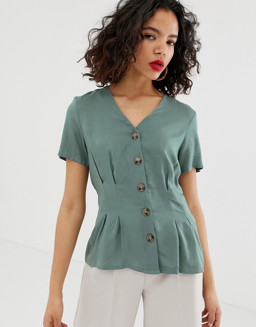 Vero Moda textured spot button through tea blouse-Green