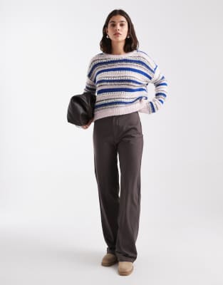 Vero Moda Textured Stripe Knitted Sweater In Blue