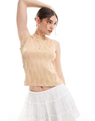 Vero Moda textured vest top with capped sleeve in beige-Neutral