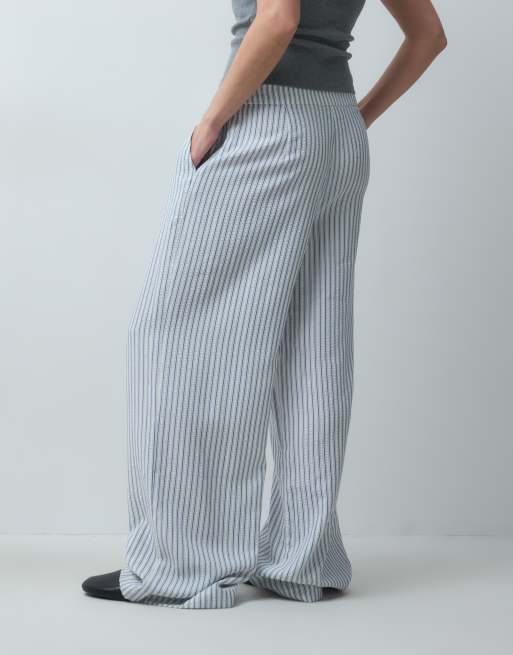 Vero Moda textured wide leg trouser set in blue stripe, 3 of 5