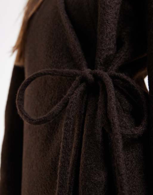 Vero Moda textured wool-touch tie-side jacket in chocolate brown, 2 of 4