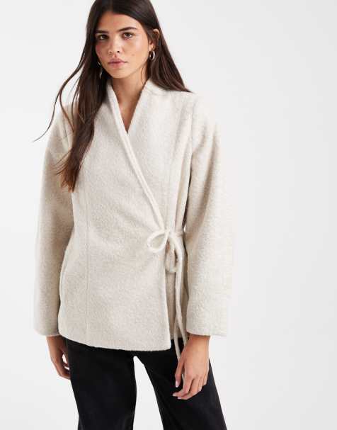 Vero Moda textured wool-touch tie side jacket in oatmeal - view 1