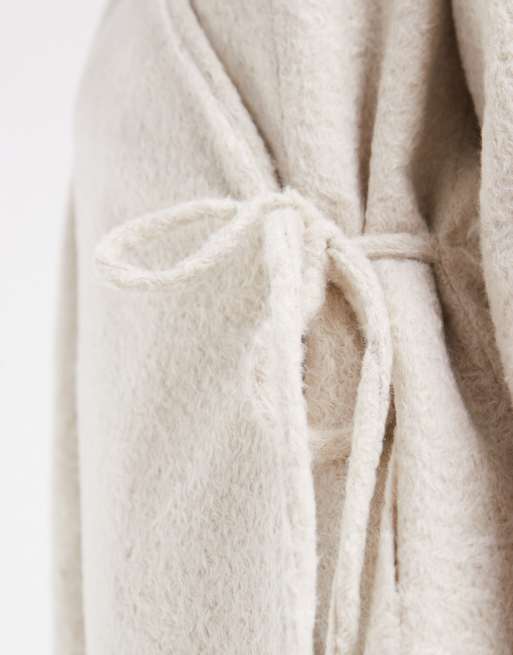 Vero Moda textured wool-touch tie-side jacket in oatmeal, 2 of 4
