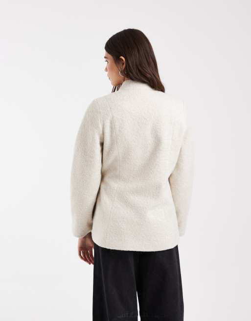 Vero Moda textured wool-touch tie-side jacket in oatmeal, 4 of 4