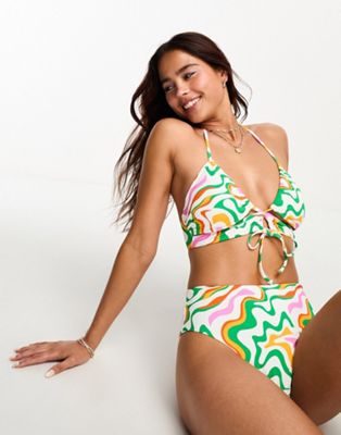 Vero Moda tie front bikini top in bright swirl print - ASOS Price Checker