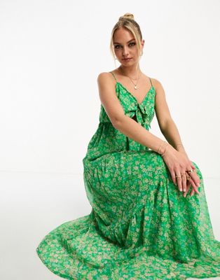 Vero Moda tie front cami maxi dress in green florals - ASOS Price Checker