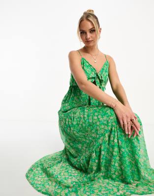 Vero Moda tie front cami maxi dress in green florals