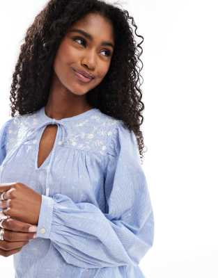 Vero Moda Tie Front Embroidered Blouse
