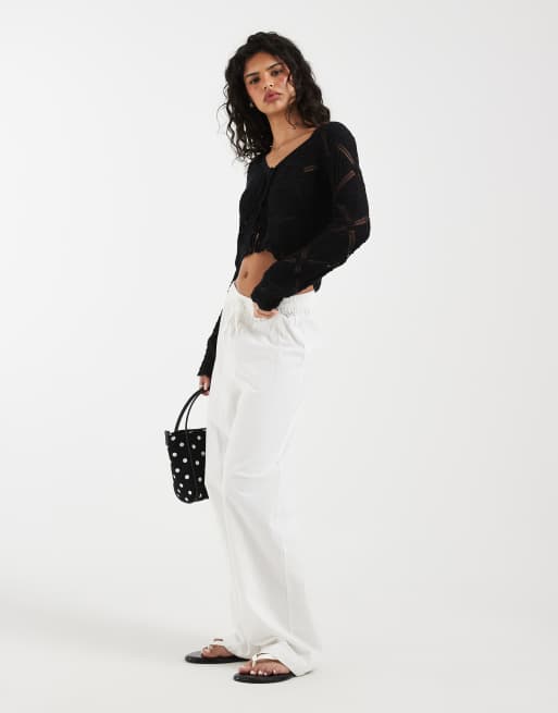 Vero Moda tie front patterned crochet cardigan in black, 2 of 4