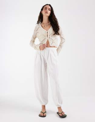 Vero Moda Tie Front Patterned Crochet Cardigan In White