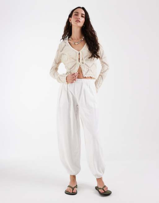 Vero Moda tie front patterned crochet cardigan in cream, 2 of 4