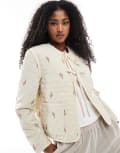 [Vero Moda] Vero Moda tie front quilted jacket in cream-White XL Oatmeal
