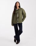 [Vero Moda] Vero Moda tie-front quilted jacket in dark green XL Dark green