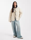 [Vero Moda] Vero Moda tie front quilted jacket in oatmeal-Neutral XS Oatmeal