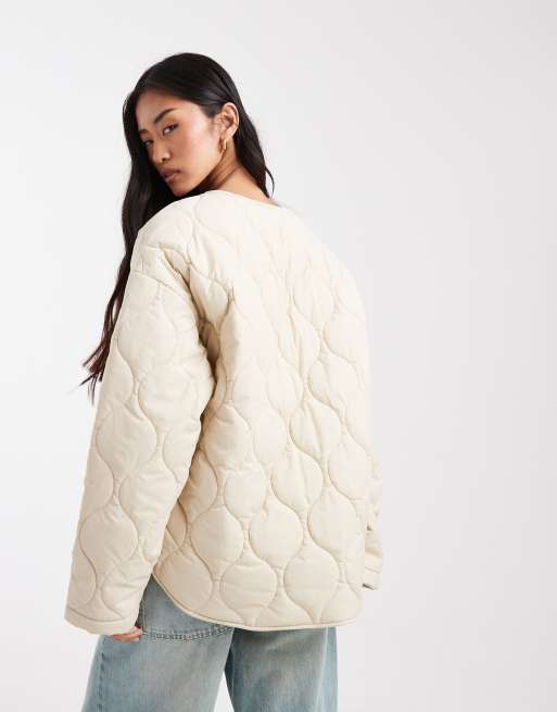 Vero Moda tie front quilted jacket in oatmeal ASOS