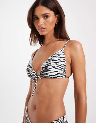 Vero Moda Tie Front Ruffle Edge Triangle Bikini Top In White