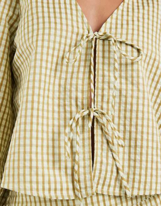 Vero Moda tie front top in green gingham print (part of a set), 2 of 4