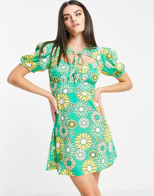 The Green Sweetheart Neck Floral Slip Mini Dress