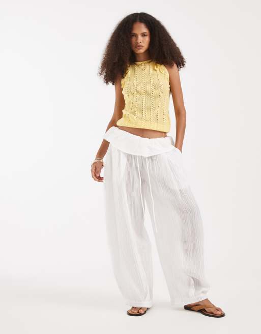 Vero Moda tie shoulder racer crochet knitted vest in golden yellow, 2 of 4