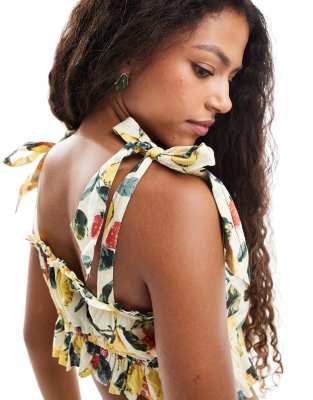 Vero Moda Tie Shoulder Ruffle Crop Top In Yellow