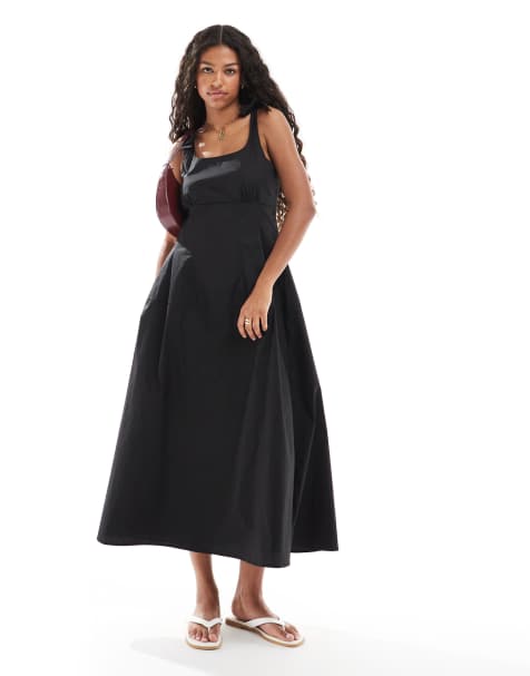 Vero Moda tie shoulder structured poplin maxi dress in black - view 1