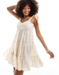 [Vero Moda] Vero Moda tie shoulder tiered beach mini dress in cream-White L CREAM