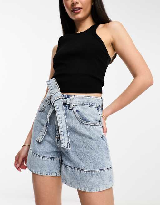 Tie waist store denim shorts