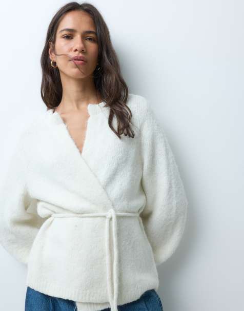 Vero Moda tie waist fluffy knit cardigan in cream - view 1