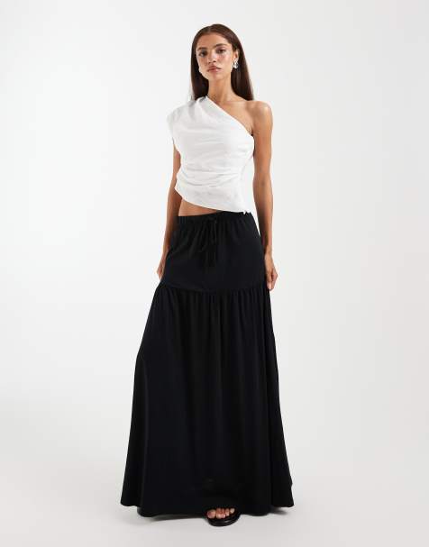 Vero Moda tie waist jersey tiered boho maxi skirt in black - view 1